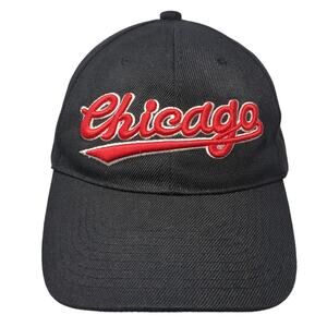 Chicago Strapback Hat Black One Size Embroidered Spell Out Adjustable
